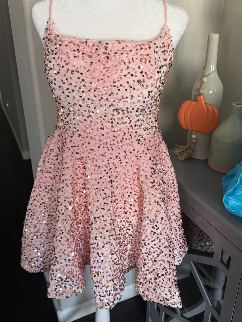 Fancy Sparkly Pink Sequin Removable Bow Mini Homecoming / Prom Dress Teens 8